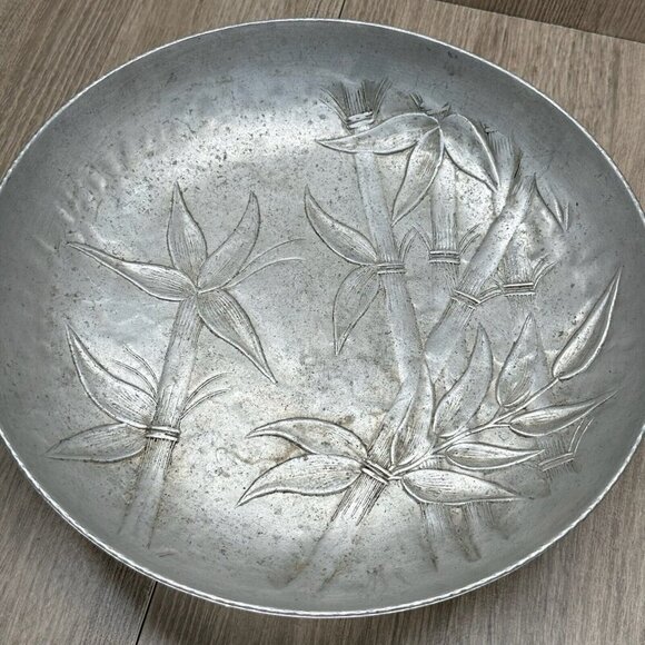 Vintage Everlast Hand-Forged Aluminum Bowl Bali Bamboo Motif B57 Round Silver - Picture 3 of 9